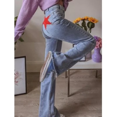 Back Star Patchwork Flare Jeans