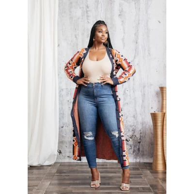 Aisha African Print Cardigan (Cream Orange Kente)