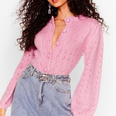 Womens If You Want Knit Pointelle Cropped Cardigan - Pink - L, Pink