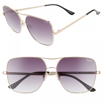 Womens Quay Australia Stop & Stare 58mm Square Sunglasses - Gold/ Smoke