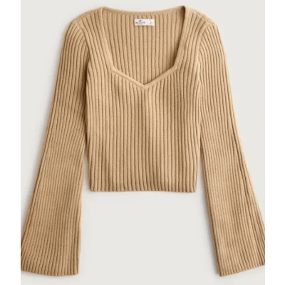 Ribbed Bell Sleeve Sweater