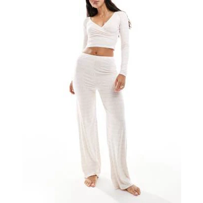 Kaiia wrap front long sleeve pyjama top co-ord in cream and pink bow print
