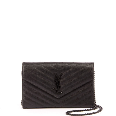 Monogram YSL Small Matelasse Envelope Chain Wallet, Black