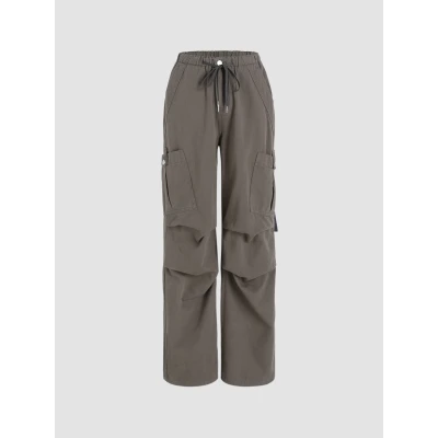 Denim Drawstring Cargo Pants - Cider