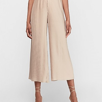 High Waisted Pleated Cropped Pull-On Pant Neutral Womens