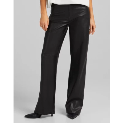 Faux leather straight pants