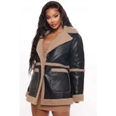 Are You Sherpa Faux Leather Jacket - Black/Brown