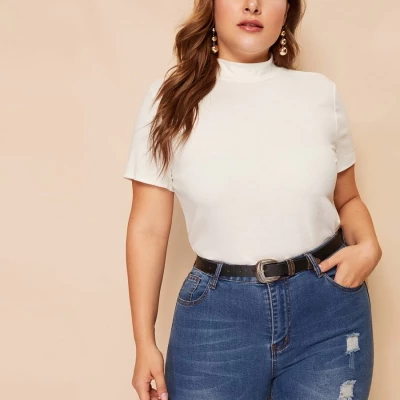 Mock Neck Rib-knit T-shirt