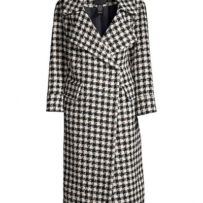 Smythe Womens Houndstooth Wool, Alpaca & ohair Blend - Blanket Coat - Navy Black