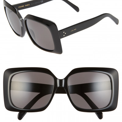 Womens Celine 60Mm International Fit Square Sunglasses - Black/ Smoke