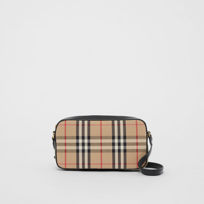 Small Vintage Check and Leather Camera Bag