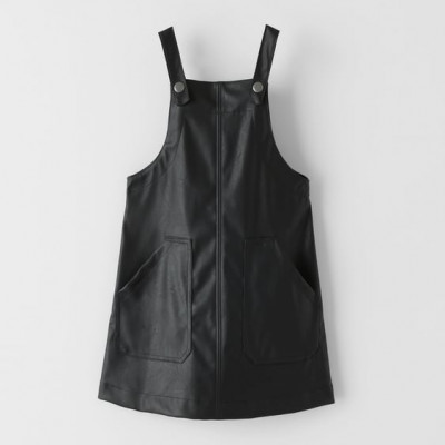 Faux Leather Snap Pinafore Dress