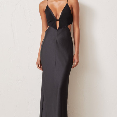 SERAPHINE PLUNGE MIDI DRESS - BLACK