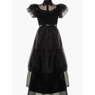 Black Lace Layered Chiffon Dress