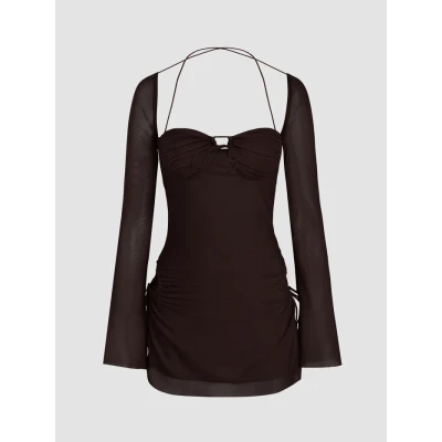 Tie-Front Long Sleeve Bodycon Dress