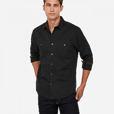Slim Double Pocket Shirt Black Mens