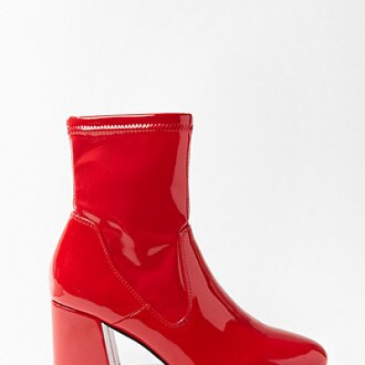 Forever 21 Faux Patent Leather Boots , Red