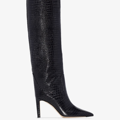 Black Mavis 85 Croc Effect Leather Boots