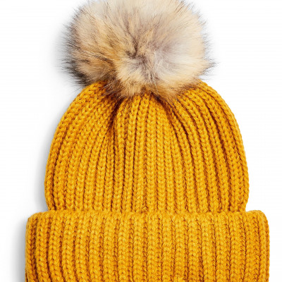 Womens Topshop Faux Fur Pom Beanie - Yellow