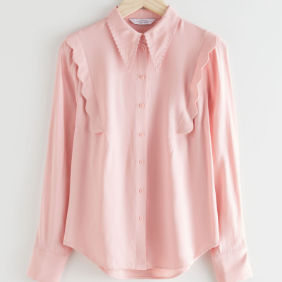 Scalloped Jacquard Shirt - Pink