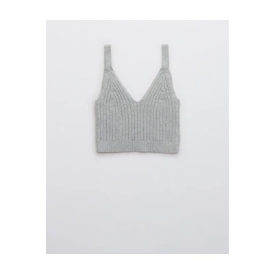 Aerie Cropped Sweater Tank Top Womens Medium Heather Gray