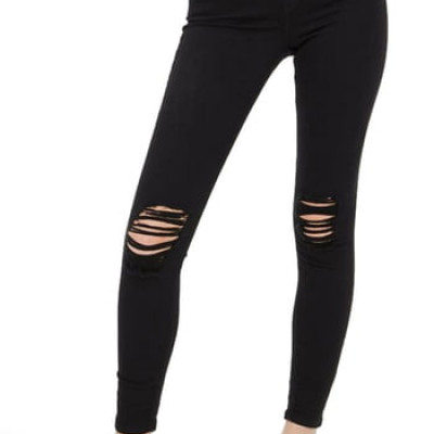 Womens Topshop Jamie High Waist Ripped Black Jeans