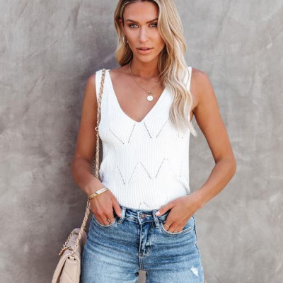 Butterfly V-Neck Knit Tank - Off White