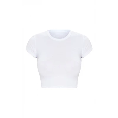 Basic White Cotton Blend Short Sleeve Crop Top