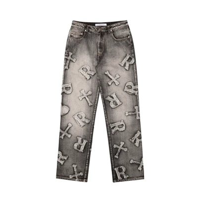 Washed Black Patch Jeans