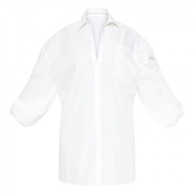 Plus White Oversized Puff Sleeve Shirt Dress