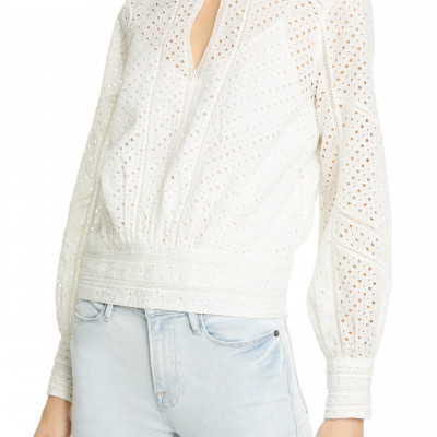 Womens Frame Eyelet Blouson Long Sleeve Top
