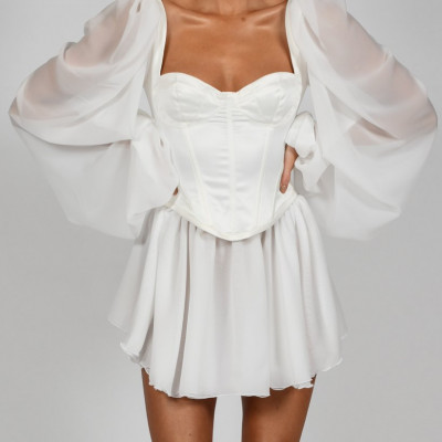 Mya Dress in Ivory Satin