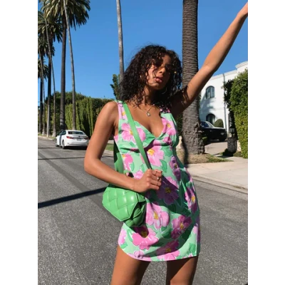 Quincy Mini Dress Green / Pink Floral