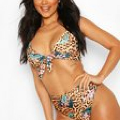 Tropical Leopard Tie Front High Waist Bikini
