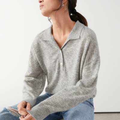 Collared Wool Blend MelangÃƒÂ© Sweater