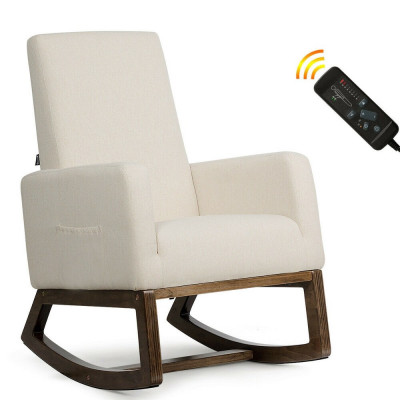 Costway Mid Century Retro Fabric Upholstered Massage Rocking Chair Modern Armchair Beige
