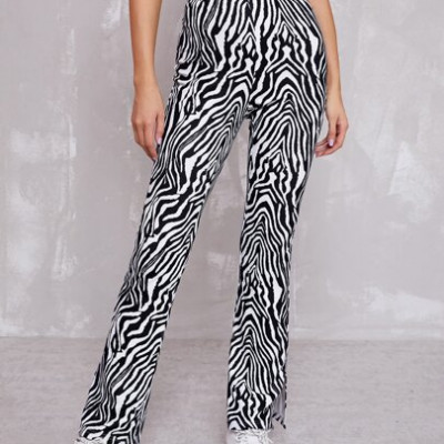 Split Hem Zebra Striped Pants