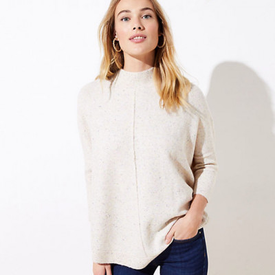 LOFT Flecked Mock Neck Poncho Sweater