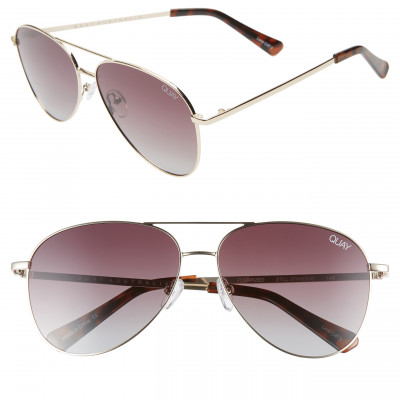 Quay Australia Still Standing 60Mm Aviator Sunglasses - Gold / Smoke Taupe