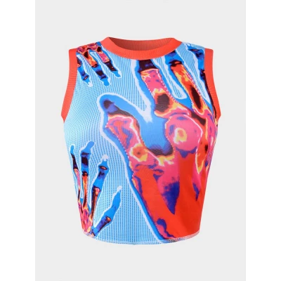 Red Thermal Induction Print Tank Top
