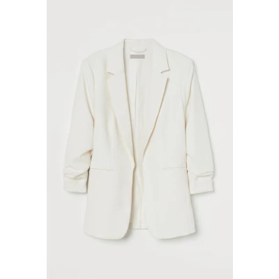 H & M - Gathered-sleeve Jacket - White