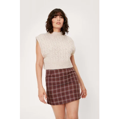 Womens Plaid Bodycon Mini Skirt - Brown - 4, Brown