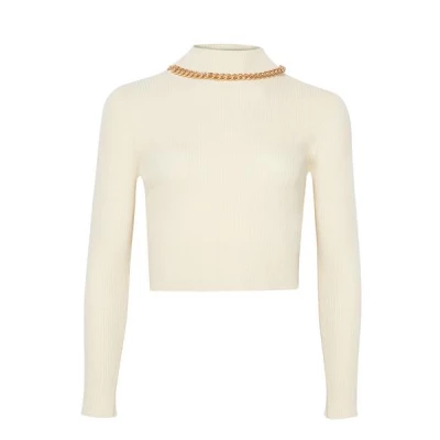 CHAIN RIBBED CROPPED TOP OFF-WHITE