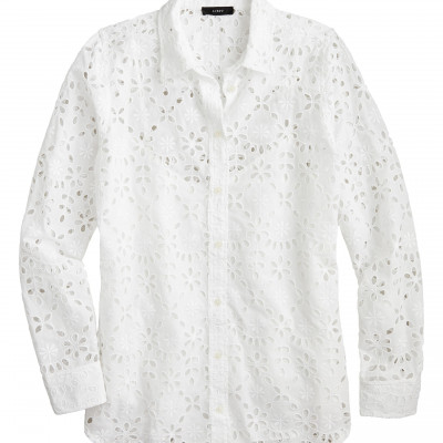 Womens J.crew Embroidered Eyelet Long Sleeve Button-Up Shirt