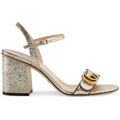 Gucci Metallic laminate leather mid-heel sandal
