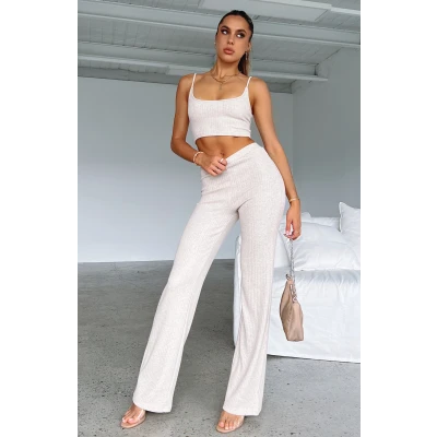 Night Life Ribbed Pants Oatmeal