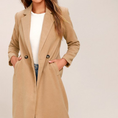 Harriet Long Double-Breasted Tan Coat | Lulus