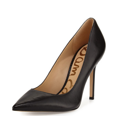 Hazel Pointed-Toe Leather Pumps, Black