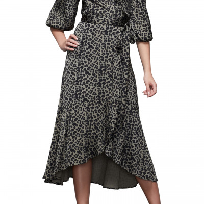 Womens Good American The Wrap Body Leopard Print Midi Dress