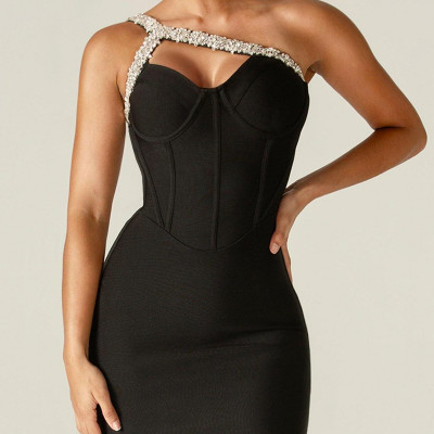 Diva Rhinestone Bandage Dress (Black)